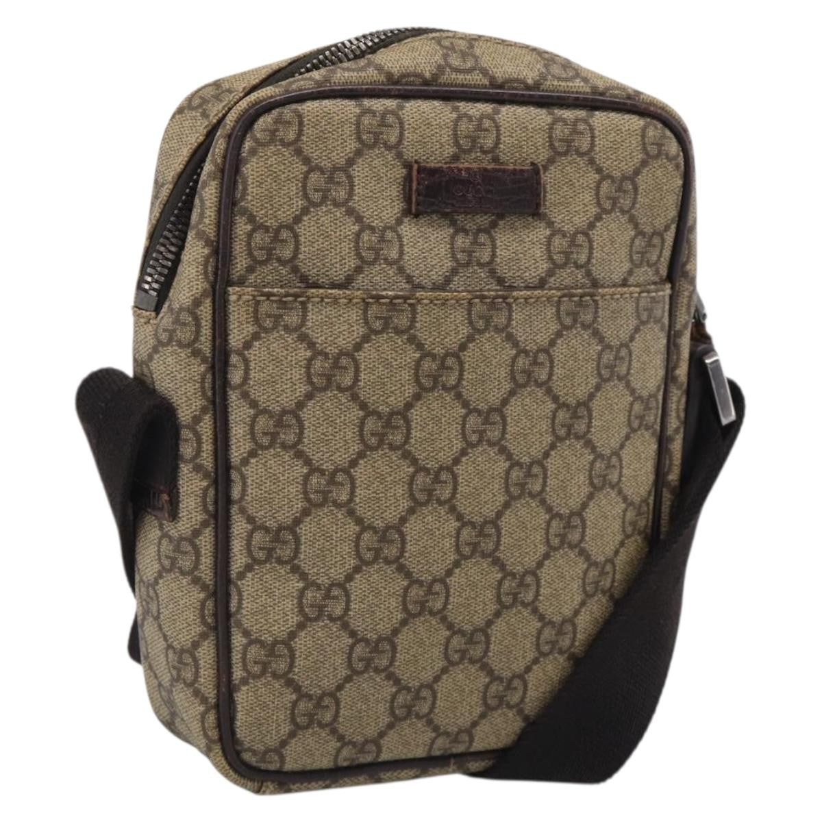 Gucci Vintage Front Pocket Flat Messenger GG Canvas and Leather, Beige, Canvas, Shoulder Bag