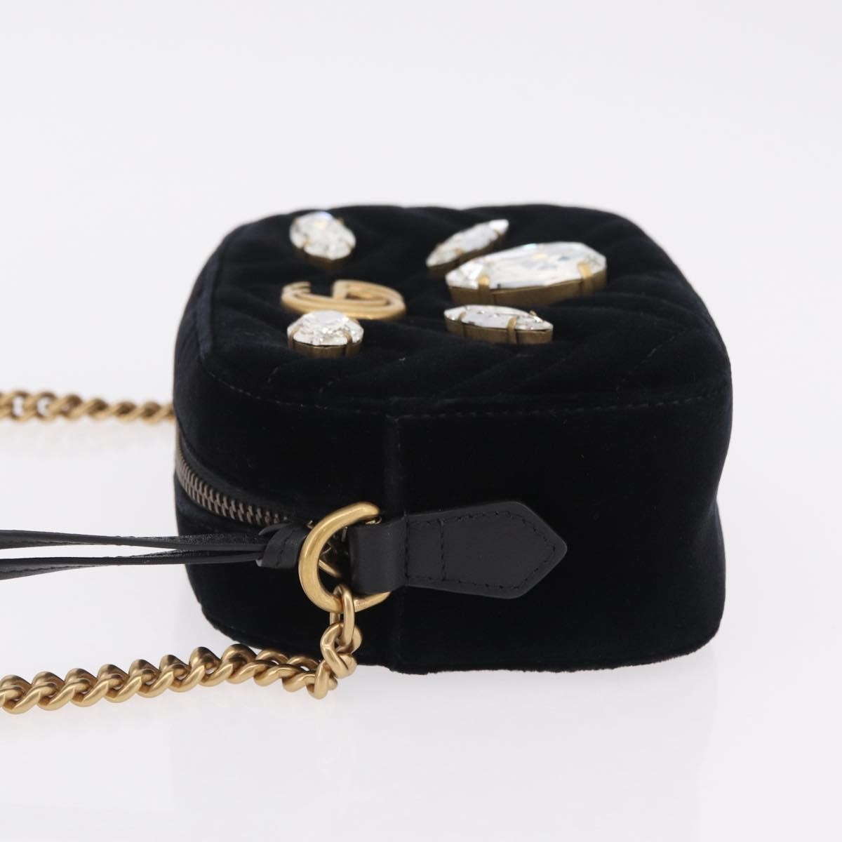 Gucci GG Marmont Crystal Embellished Matelasse Velvet, Black, Velvet, Shoulder Bag