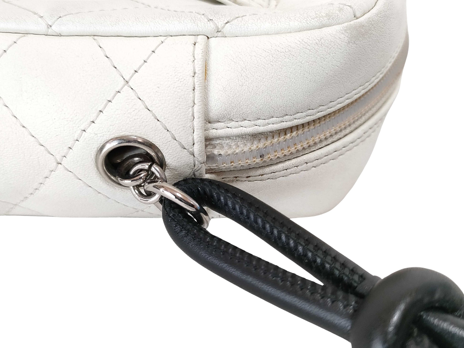 Chanel Cambon Camera Bag Quilted Leather, WHITE, LEATHER, Shoulder bag