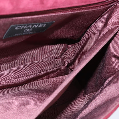 Chanel Chocolate Bar Flap Bag Quilted Satin, RED, SUEDE, Shoulder bag