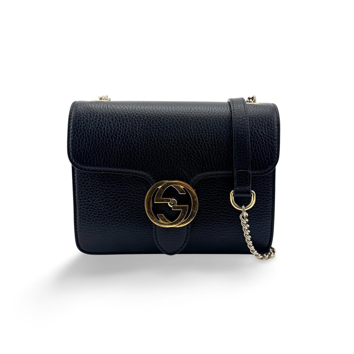 Gucci Interlocking Leather, Black, Leather, Shoulder Bag