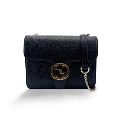 Gucci Interlocking Leather, Black, Leather, Shoulder Bag