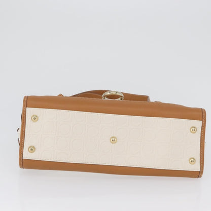 Salvatore Ferragamo Gancini Top Handle Canvas, White, PVC, Handbag