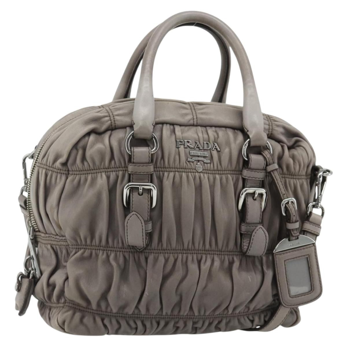 Prada Gaufre Convertible Satchel Nappa Leather, Gray, Leather, Handbag