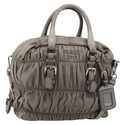 Prada Gaufre Convertible Satchel Nappa Leather, Gray, Leather, Handbag