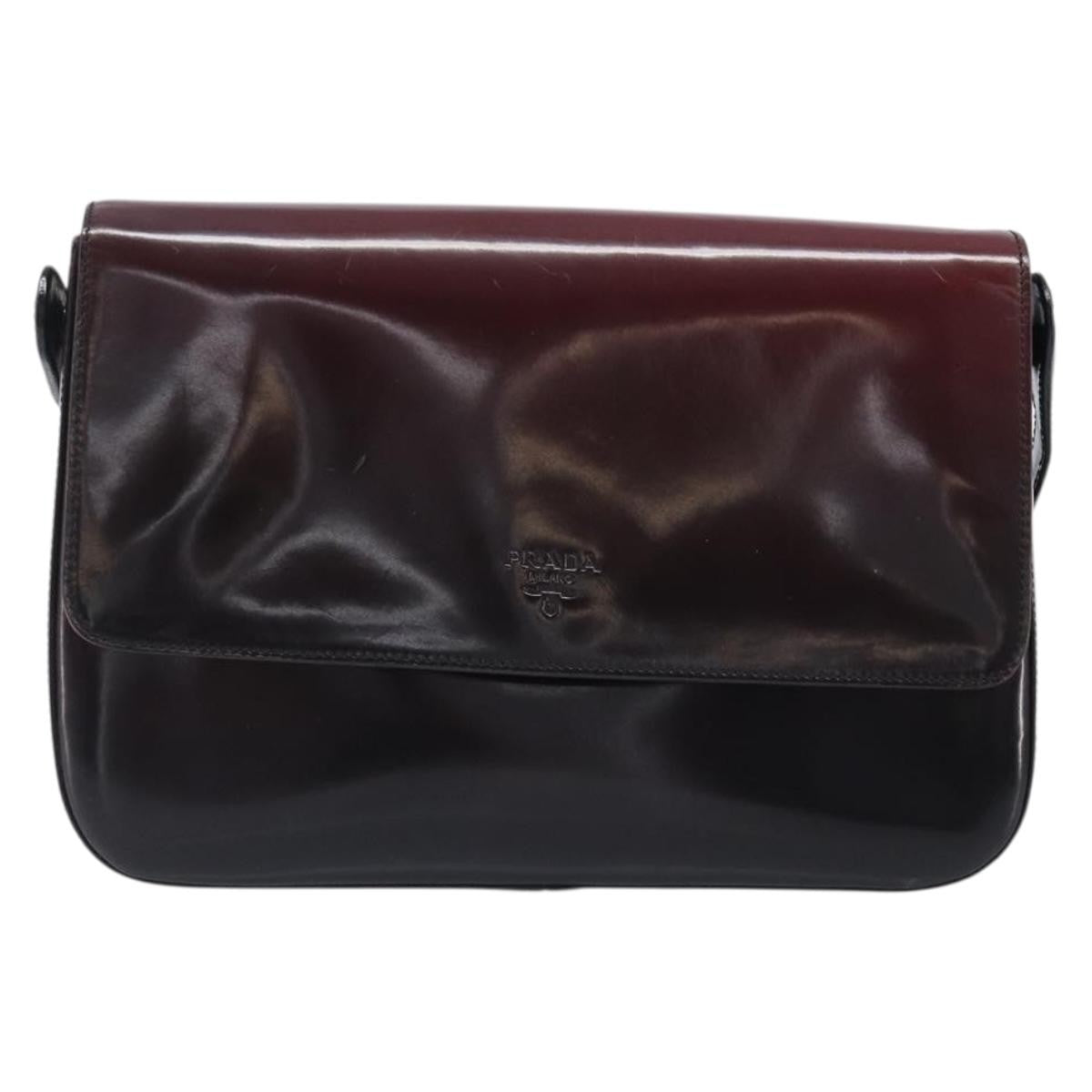 Prada Shoulder Leather, Burgundy, Patent Leather, Shoulder Bag