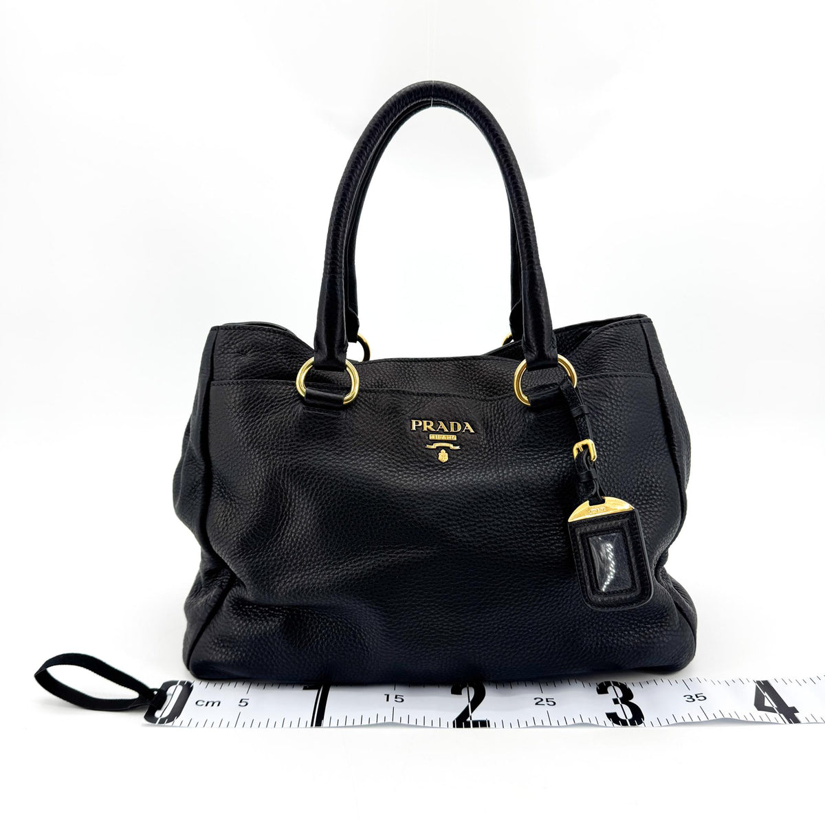 Prada Convertible Open Leather, Black, Leather, Tote Bag