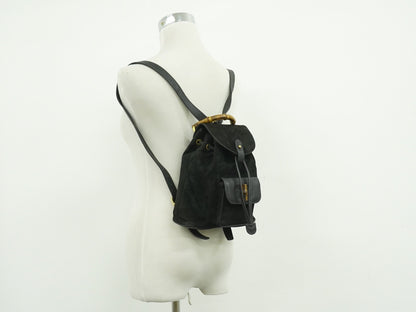 Gucci Vintage Bamboo Suede, Black, Suede, Backpack