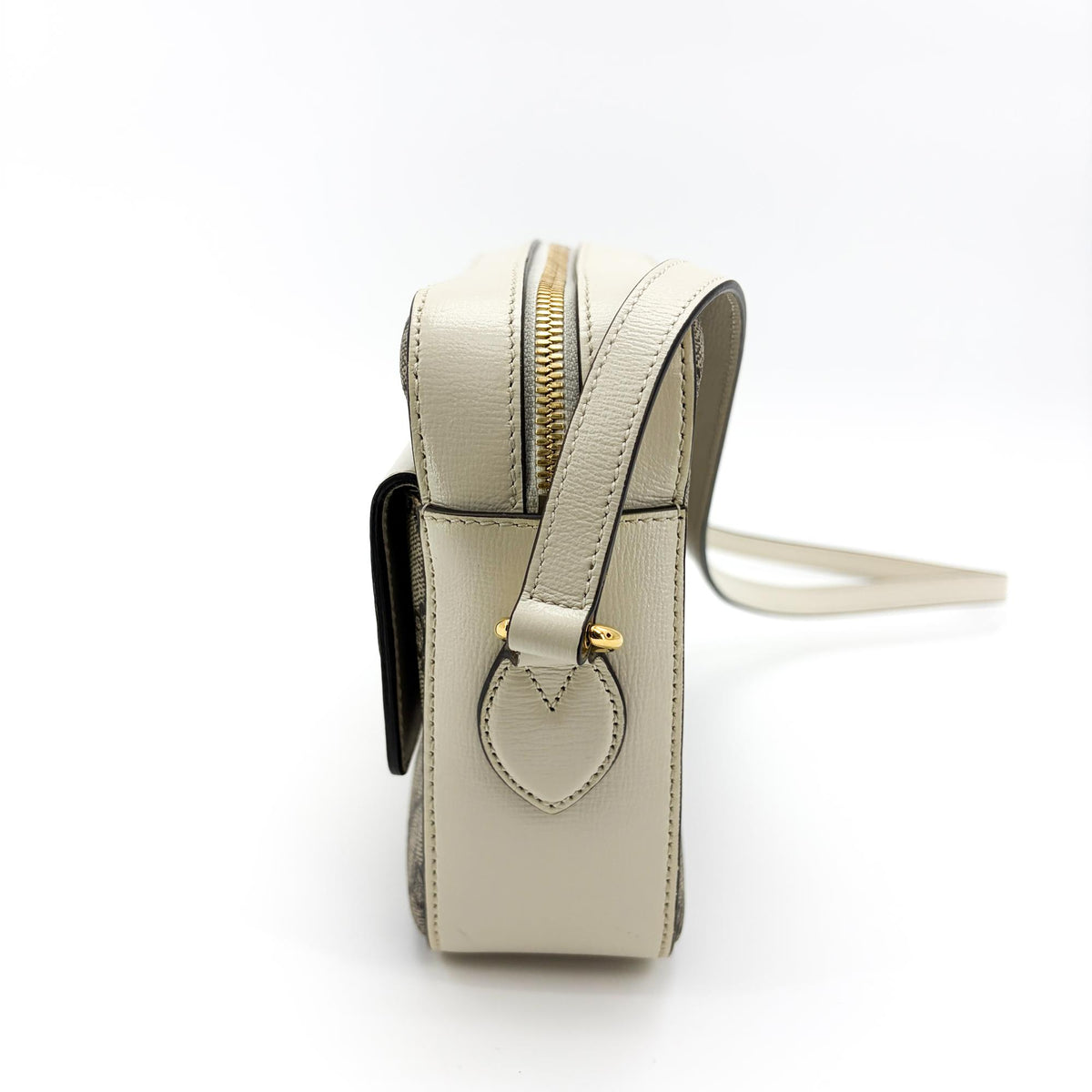 Gucci Horsebit 1955 Flap Pocket Camera GG Coated Canvas and Leather, Beige, Canvas, Handbag