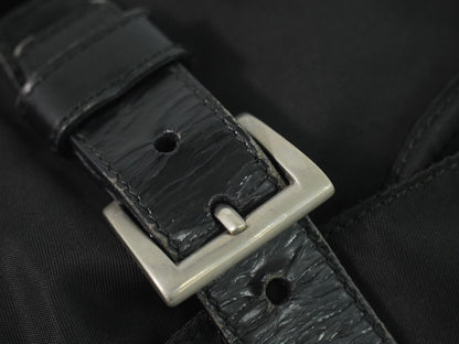 Prada Front Pocket Buckle Nylon, Black, Nylon, Backpack