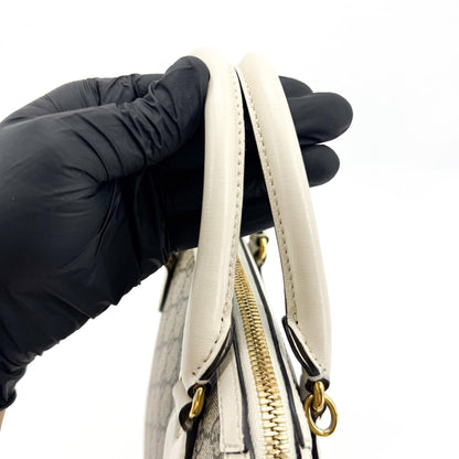 Gucci Horsebit 1955 Top Handle GG Canvas with Leather, White, Canvas, Handbag