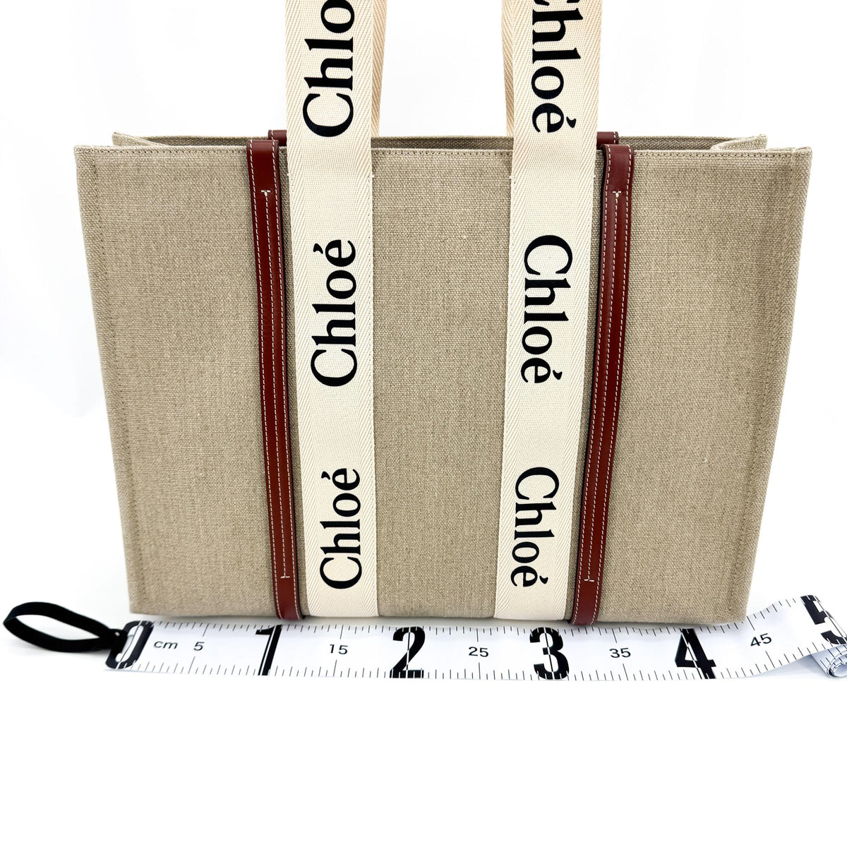 Chloe Woody Canvas with Leather, Brown, Canvas, Tote Bag