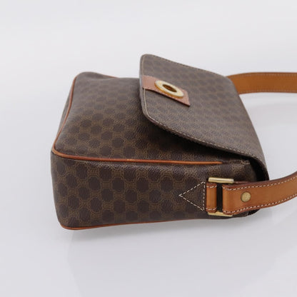Celine Vintage Macadam Circle Logo Canvas and Leather, Brown, Canvas, Shoulder Bag