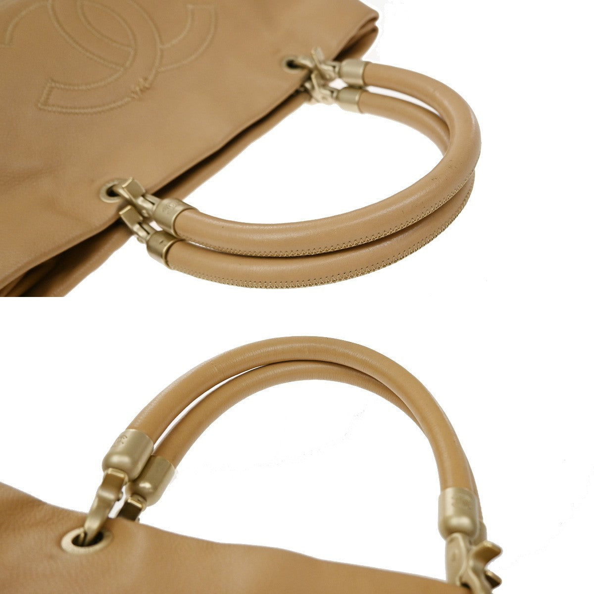 Chanel Vintage Handle CC Caviar, Beige, Leather, Tote Bag