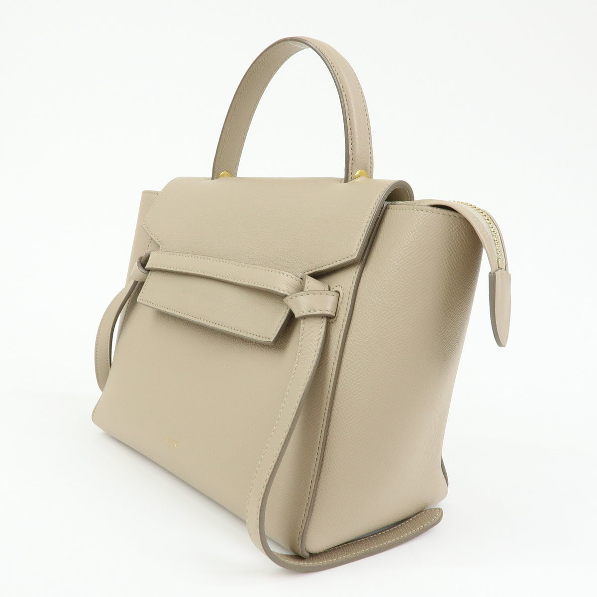 Celine Belt Textured Leather, Beige, Leather, Handbag