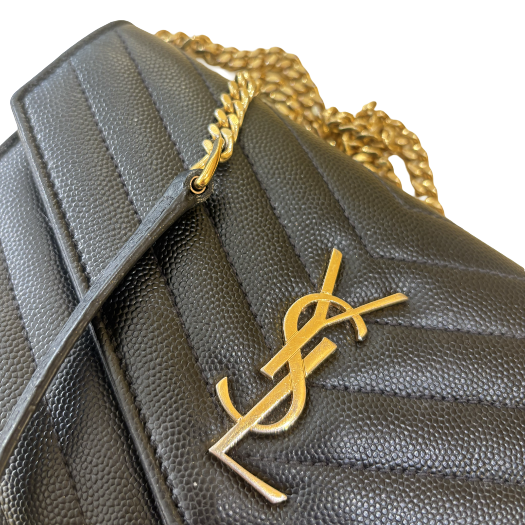 Saint Laurent Cassandre envelope Leather, Black, Leather, Crossbody Bag