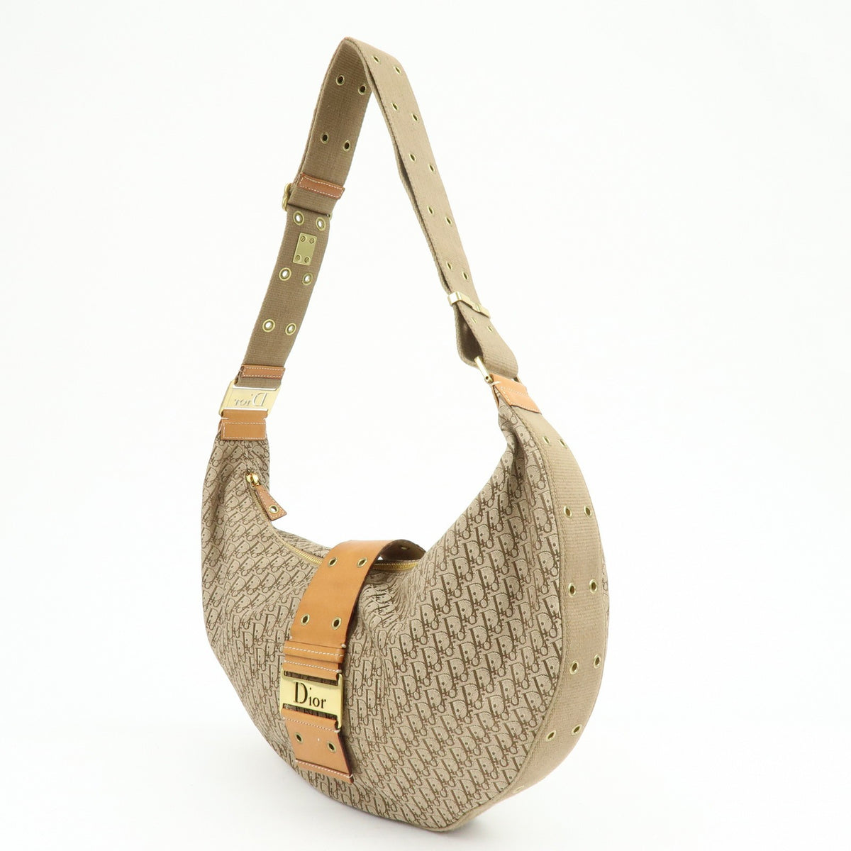 Christian Dior Street Chic Hobo Canvas, Beige, Canvas, Shoulder Bag