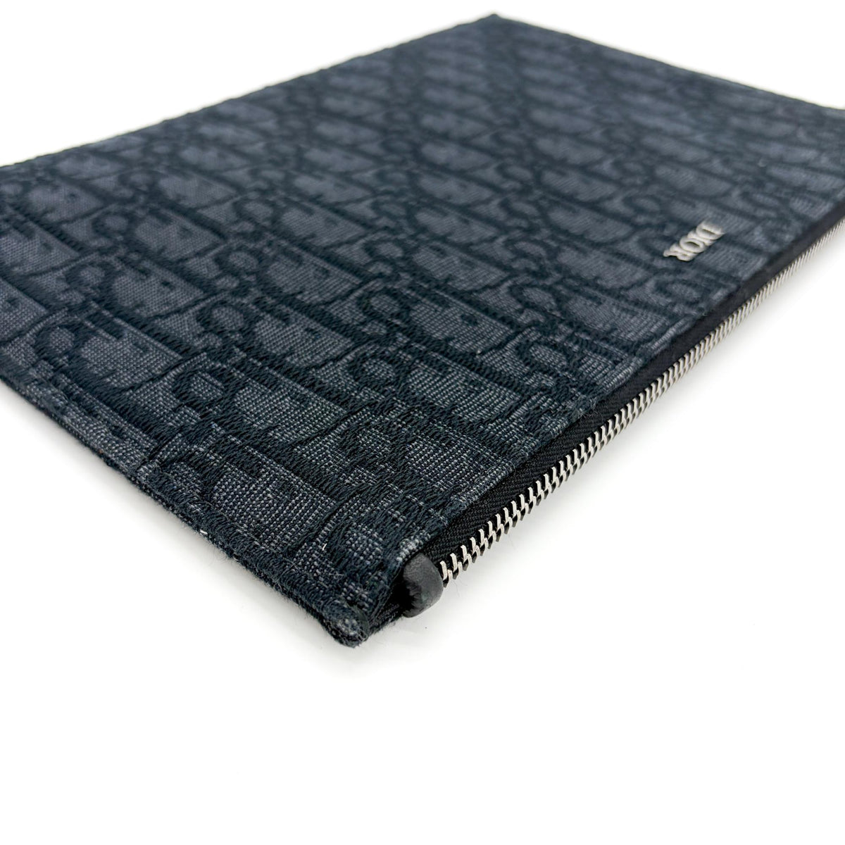 Christian Dior A5 Pouch Printed Oblique Denim, Black, Other, Clutch