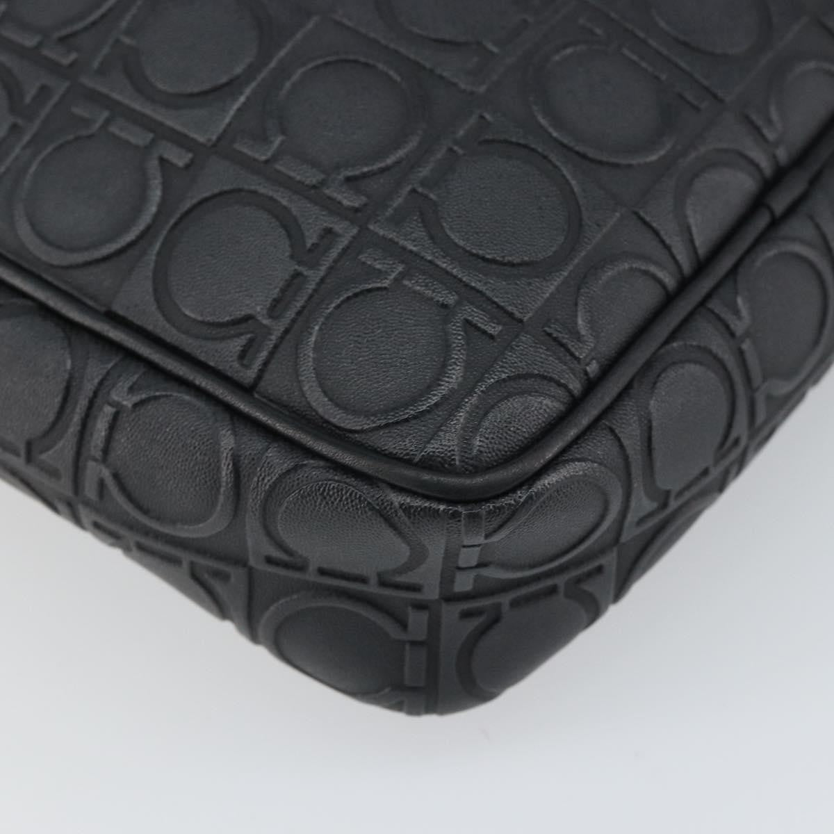 Salvatore Ferragamo Gancini Leather, Black, Leather, Shoulder Bag