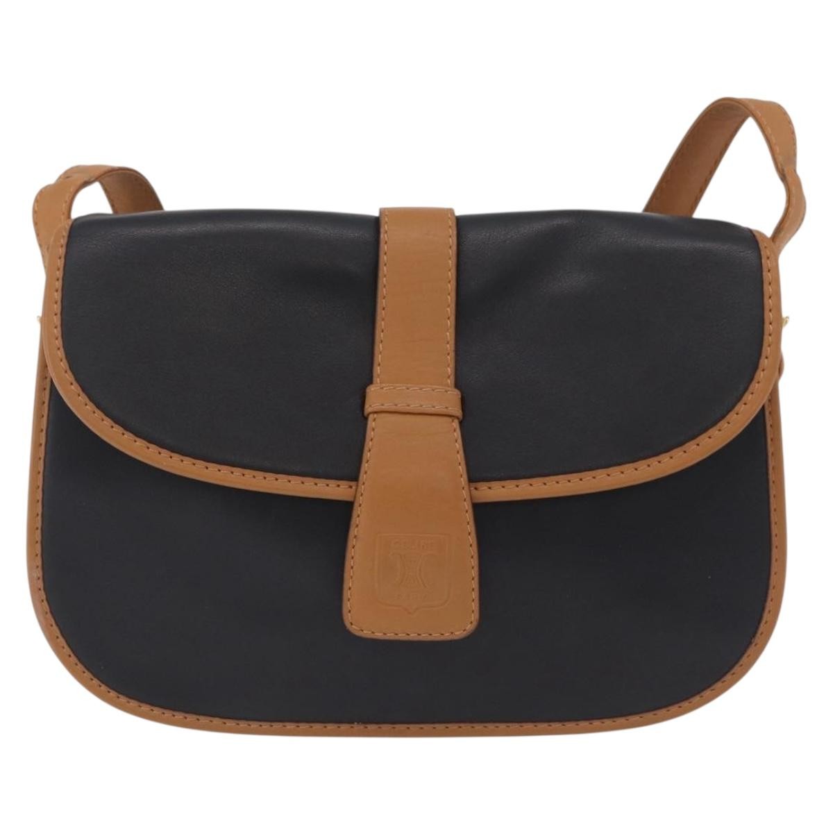 Celine Shoulder Leather, Black, Leather, Shoulder Bag