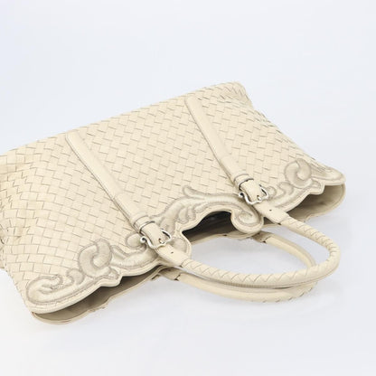 Bottega Veneta Belted Cabas Tote Intrecciato Nappa with Stitched Detail, White, Leather, Tote Bag