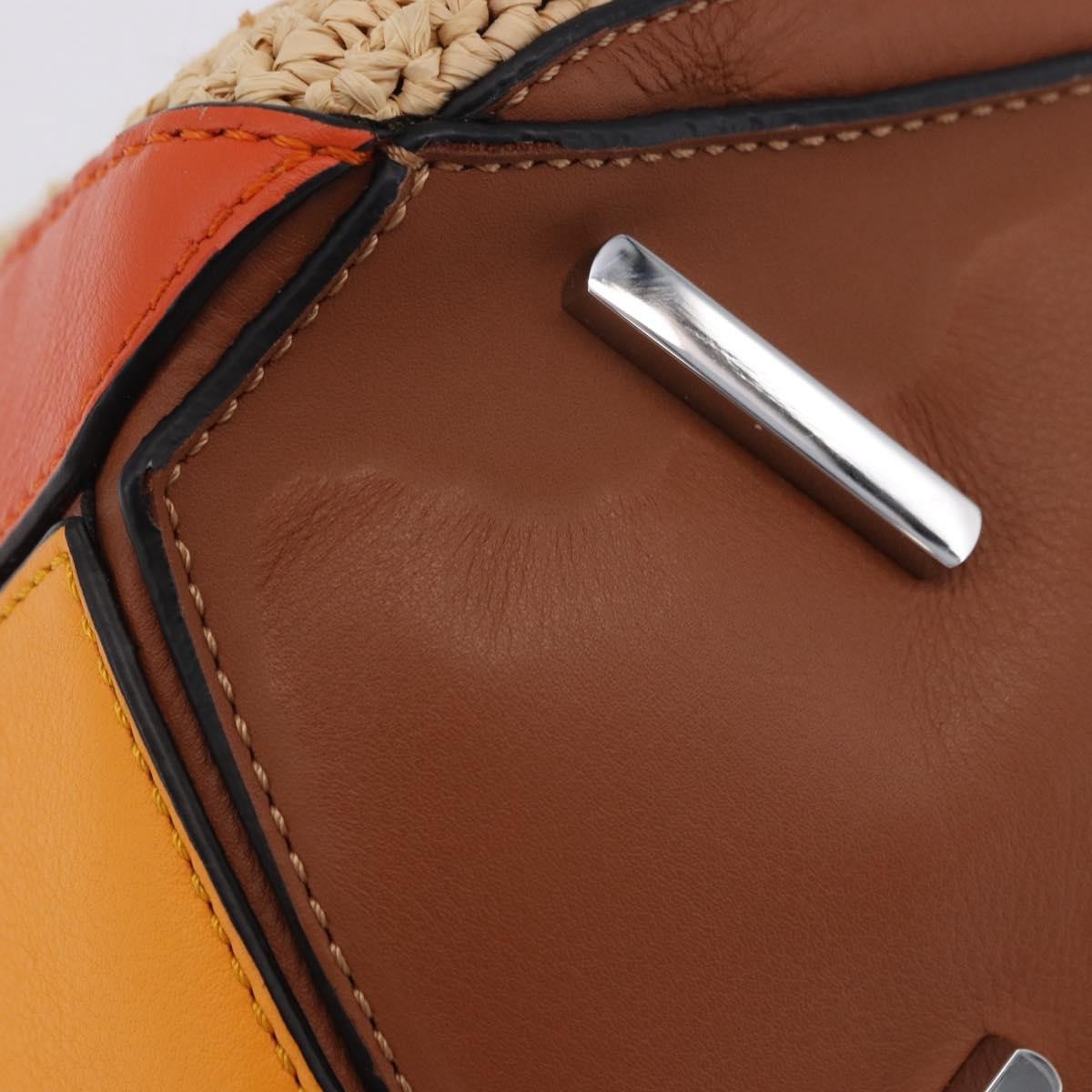 Loewe Puzzle Leather and Raffia, Beige, Leather, Handbag