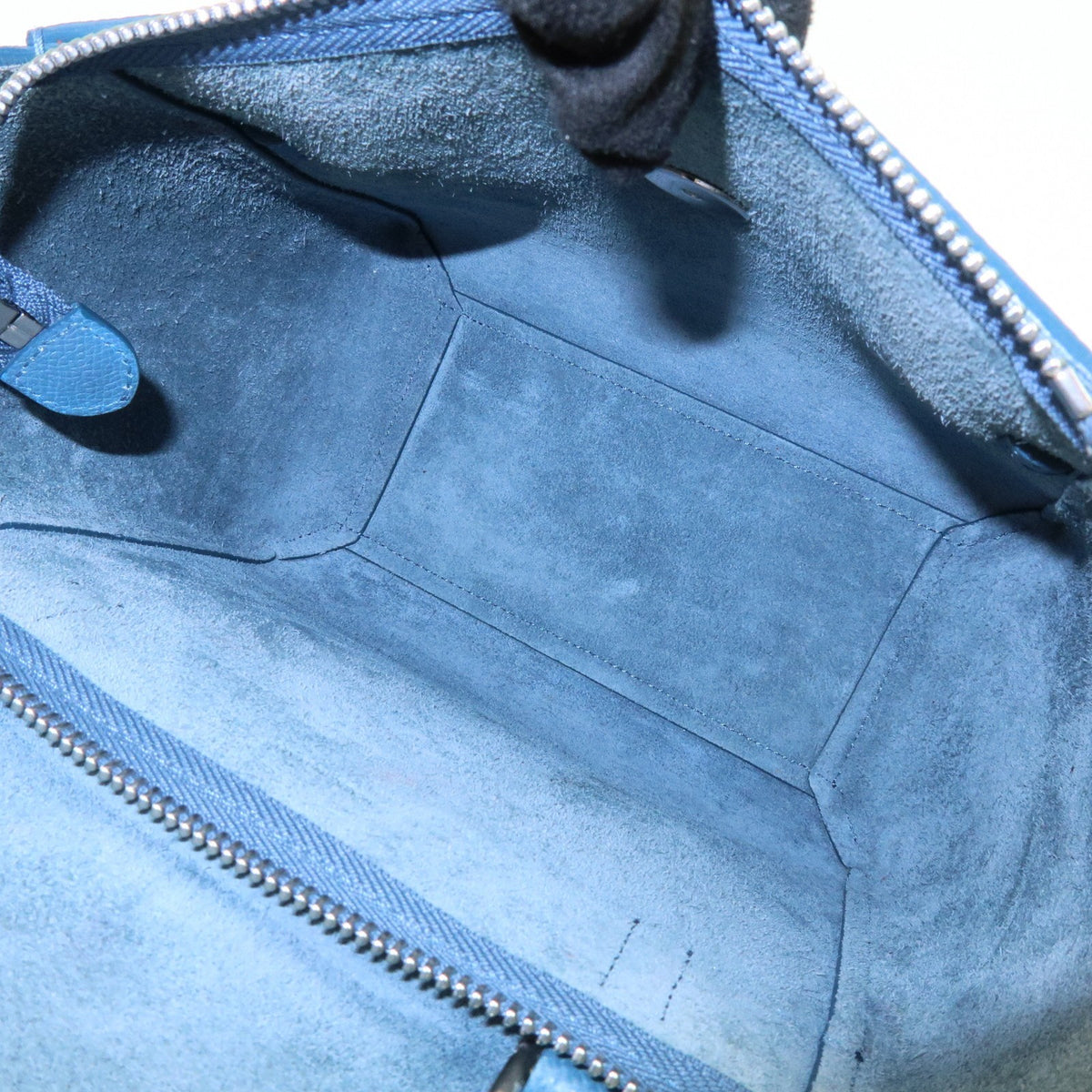 Celine Belt Textured Leather, Blue, Leather, Handbag
