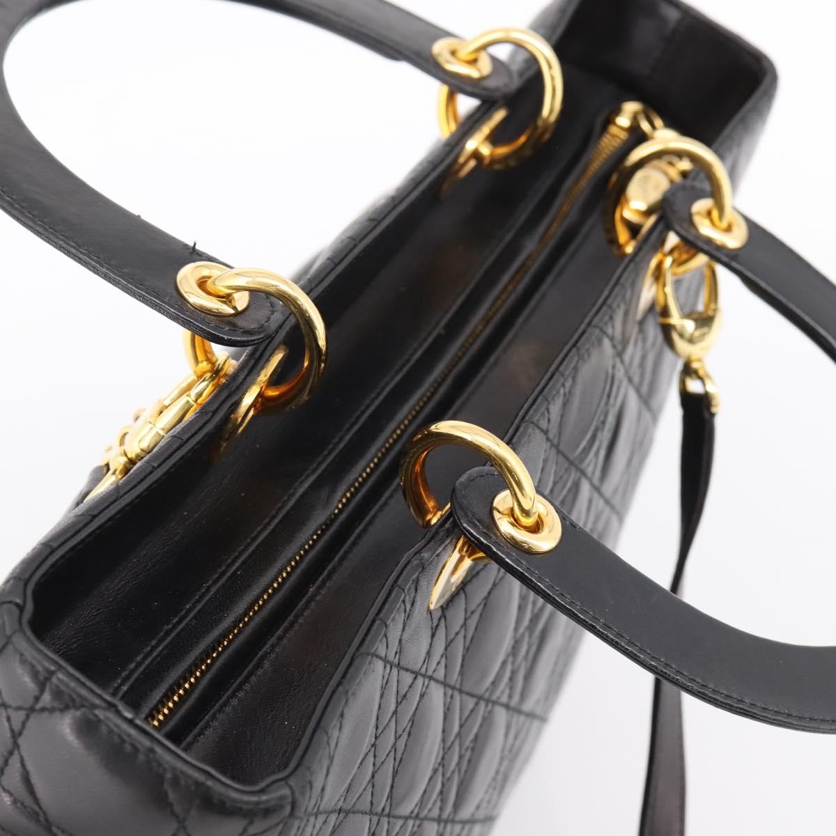 Christian Dior Vintage Lady Dior Cannage Quilt Lambskin, Black, Leather, Handbag