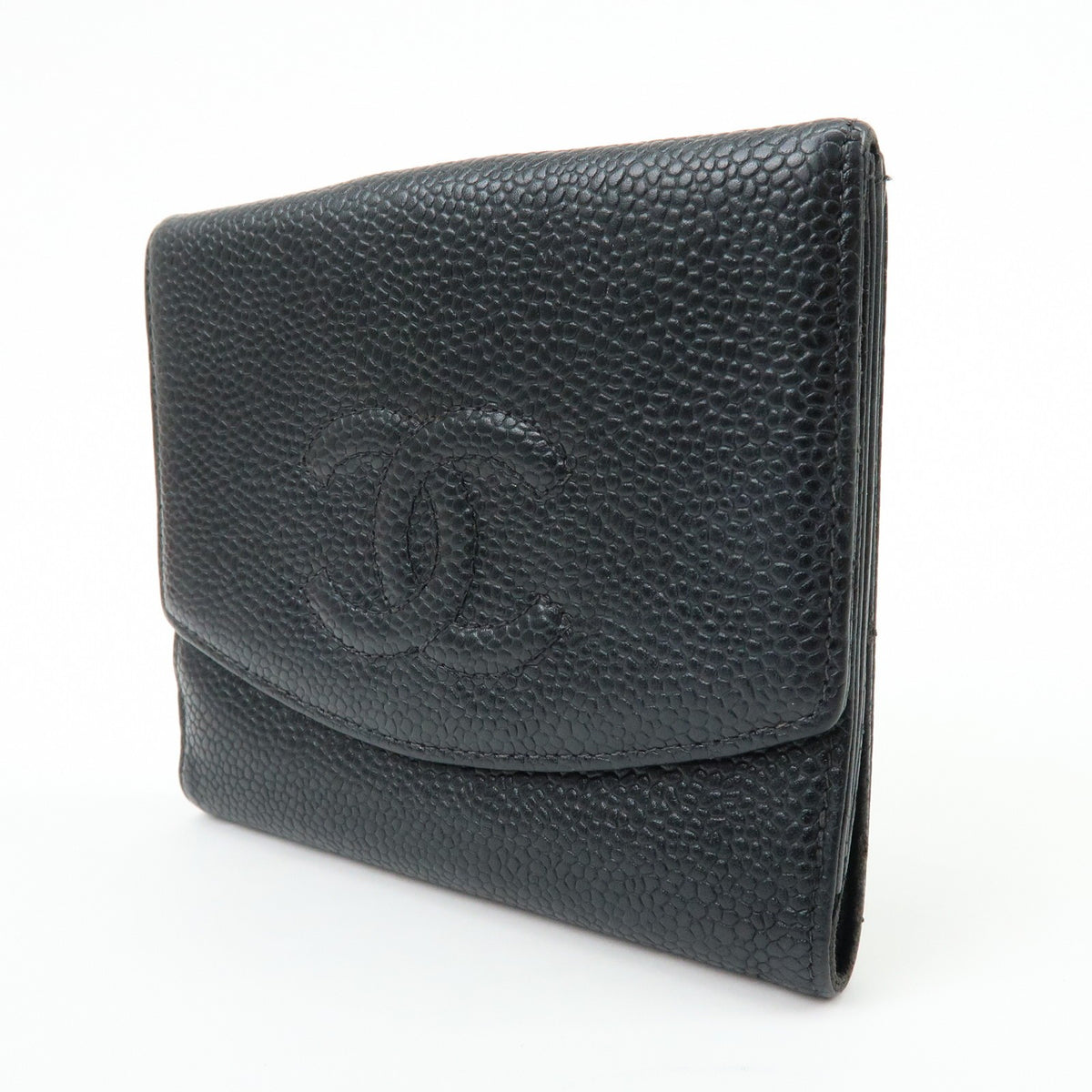 Chanel Vintage Timeless Bifold Caviar, Black, Leather, Wallet