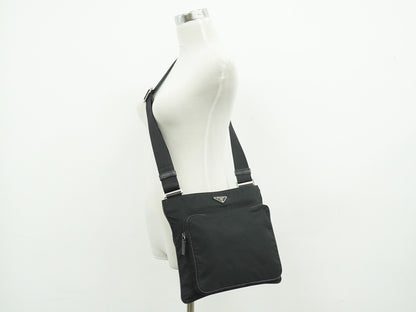 Prada Front Pocket Messenger Quilted Tessuto, Black, Nylon, Shoulder Bag