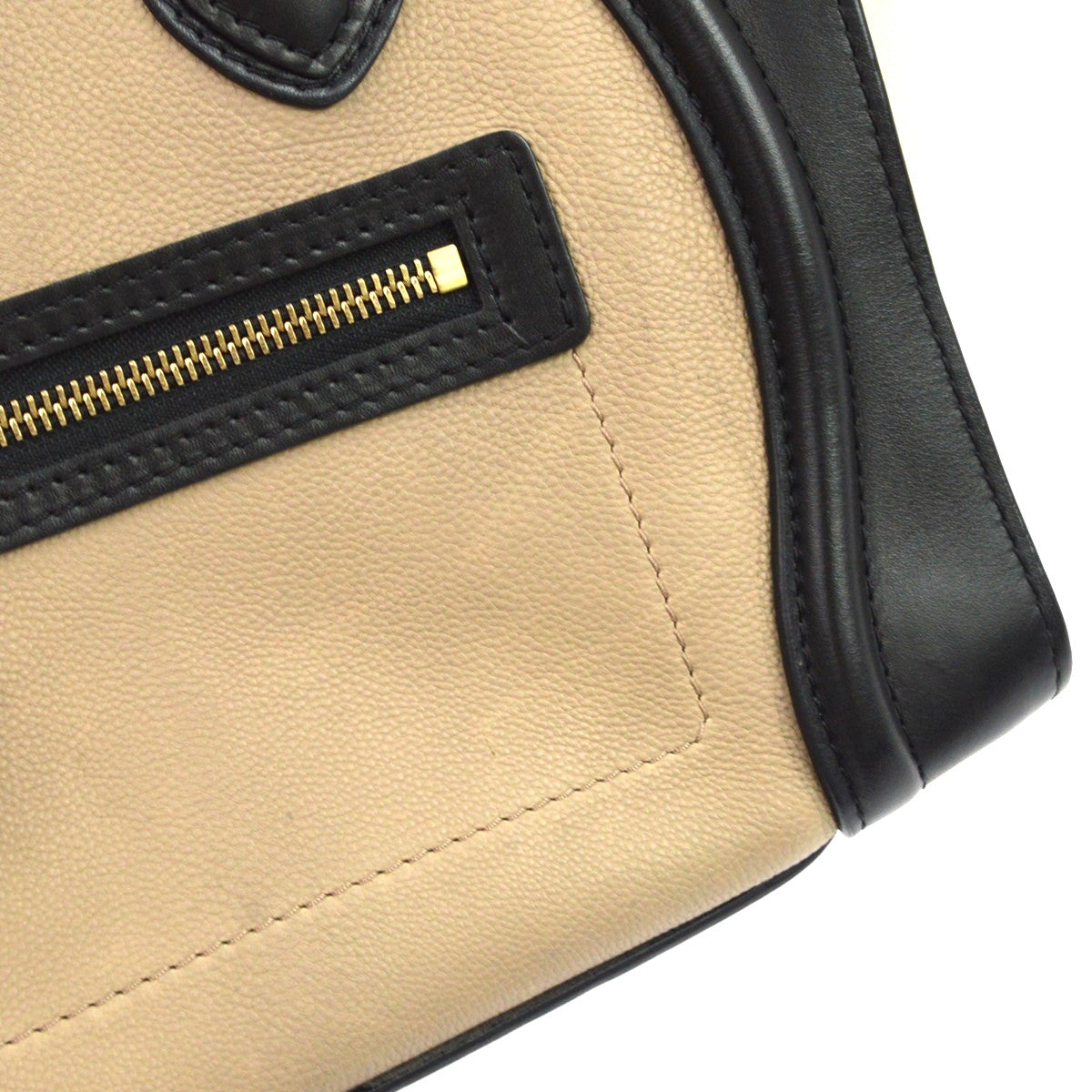 Celine Tricolor Luggage Leather, Beige, Leather, Handbag