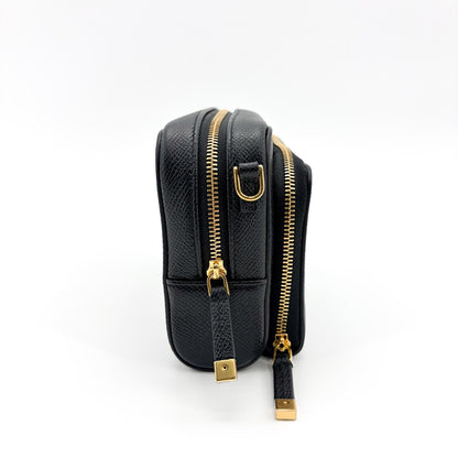 Christian Dior Caro Double Leather, Black, Leather, Crossbody Bag