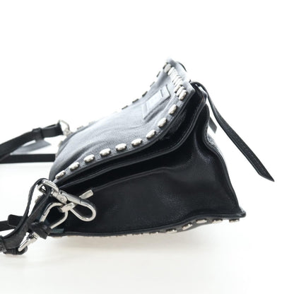 Prada Etiquette Flap Studded Glace Calfskin, Black, Leather, Handbag
