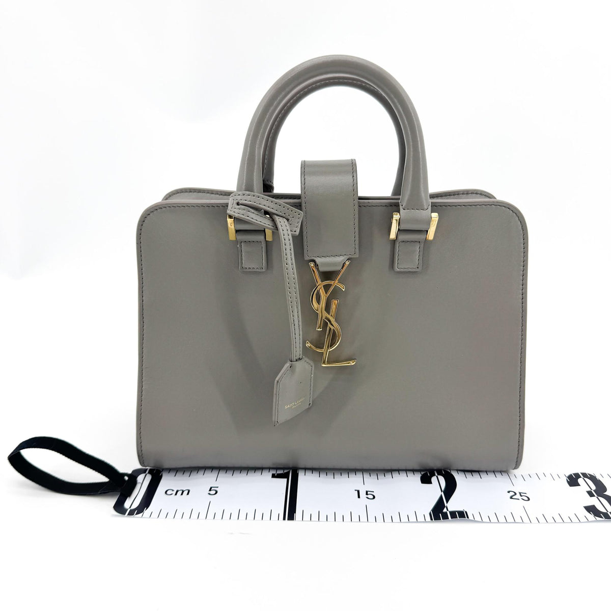 Saint Laurent Monogram Cabas Leather, Gray, Leather, Tote Bag