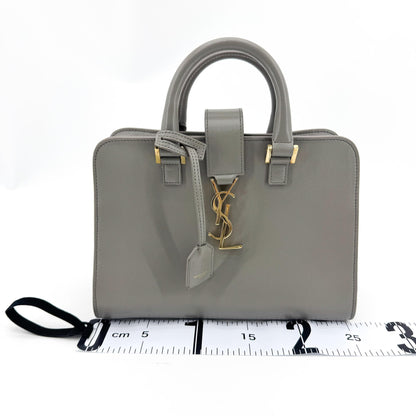 Saint Laurent Monogram Cabas Leather, Gray, Leather, Tote Bag