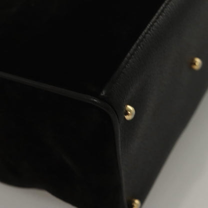 Gucci Vintage Bamboo Front Pocket Tote Suede, BLACK, SUEDE, Handbag