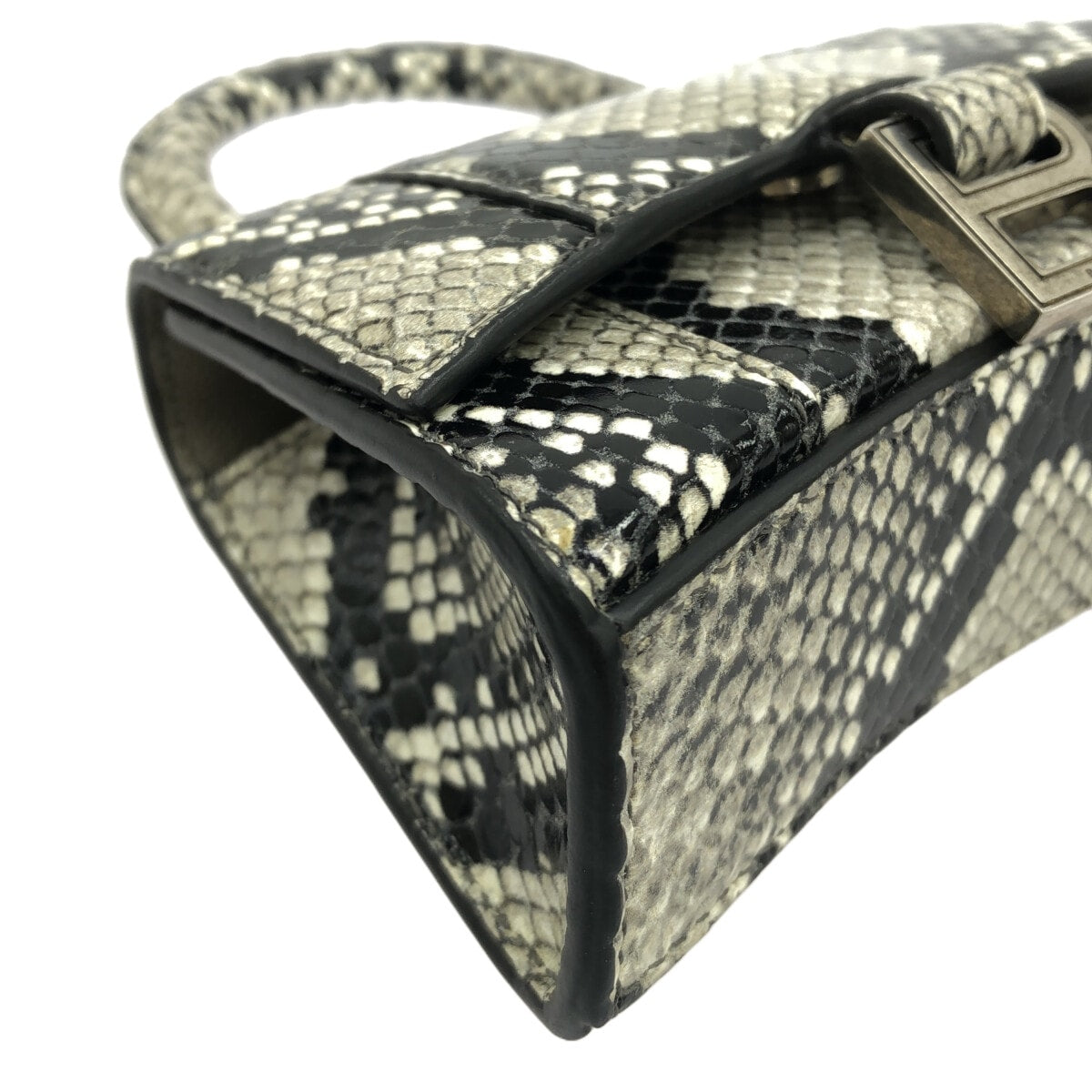Balenciaga Hourglass Top Handle Crocodile Embossed Leather, Gray, Calfskin, Handbag