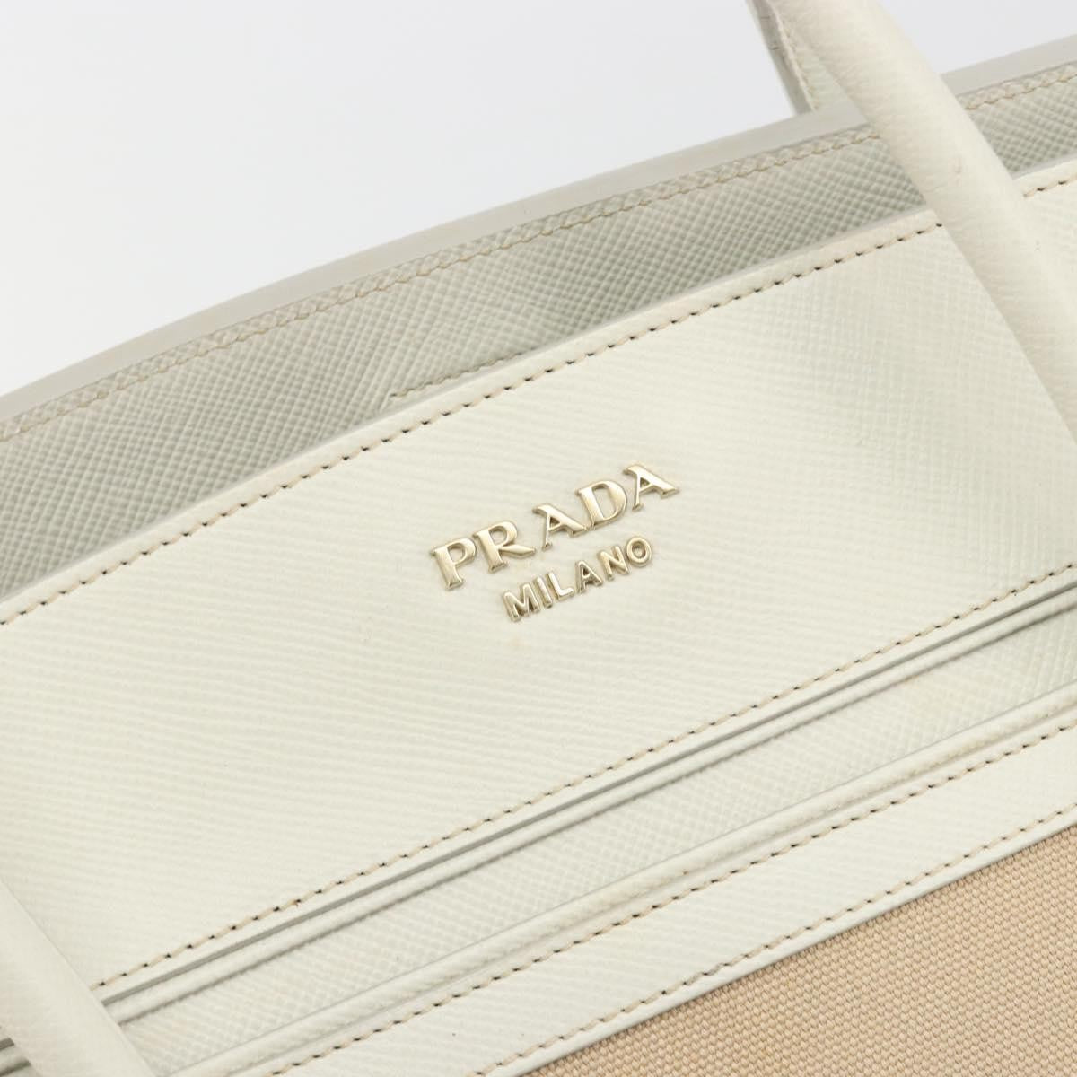 Prada Cuir Frame Convertible Canvas and Saffiano Leather, Beige, Canvas, Tote Bag
