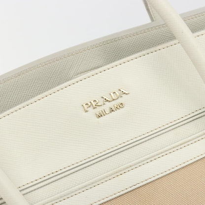 Prada Cuir Frame Convertible Canvas and Saffiano Leather, Beige, Canvas, Tote Bag