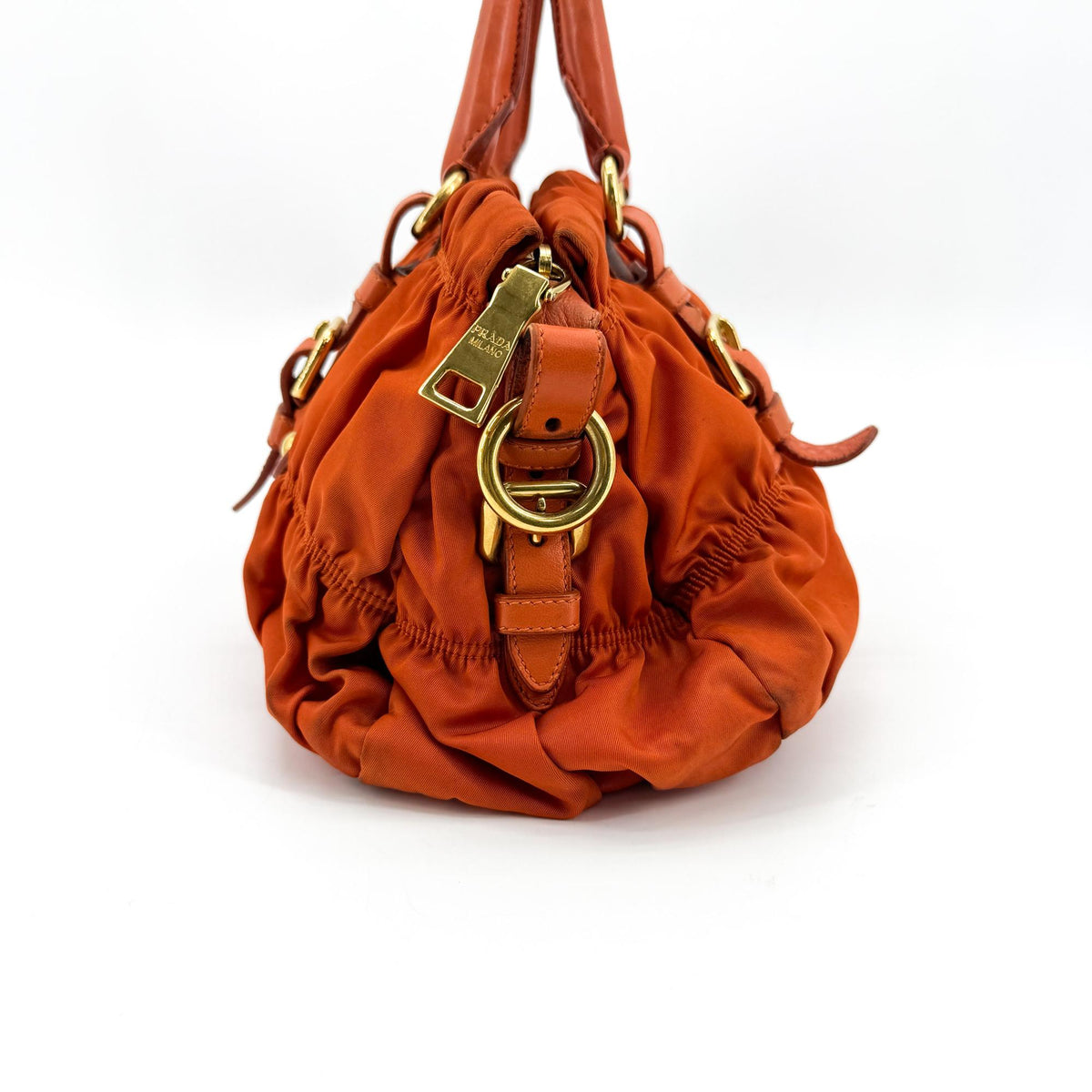 Prada Gaufre Convertible Satchel Leather and Tessuto, Orange, Nylon, Handbag
