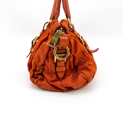 Prada Gaufre Convertible Satchel Leather and Tessuto, Orange, Nylon, Handbag