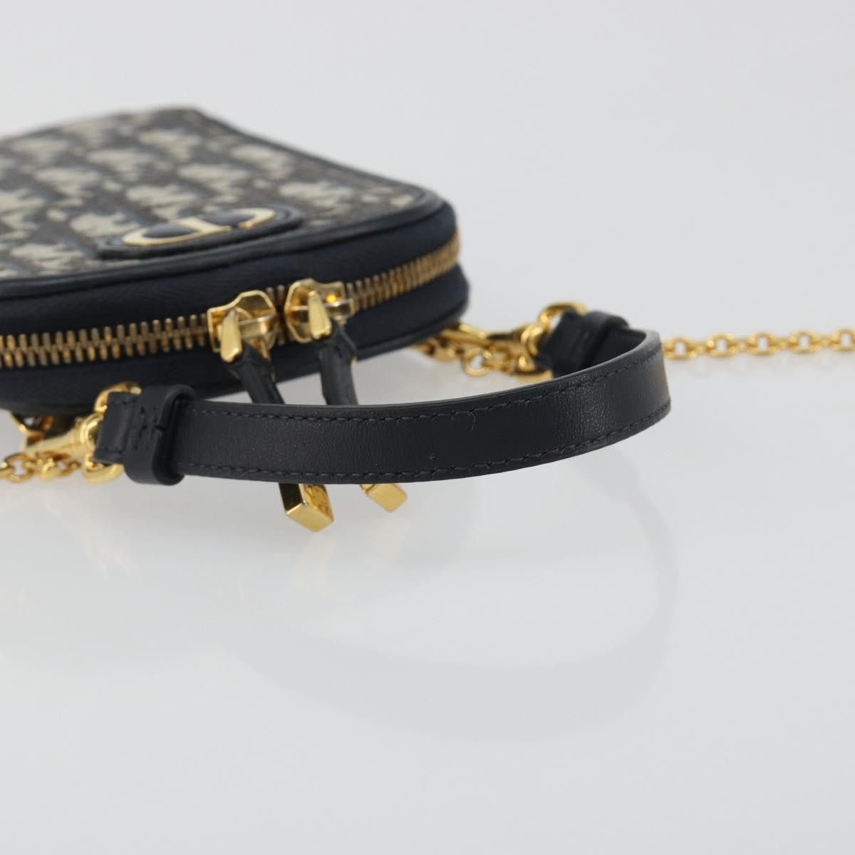 Christian Dior 30 Montaigne Phone Holder on Chain Oblique Canvas, Navy, Canvas, Clutch