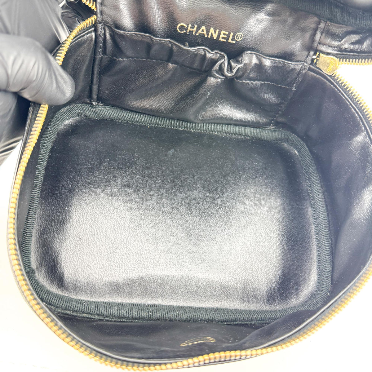 Chanel Vintage Timeless Cosmetic Case Caviar, Black, Leather, Clutch