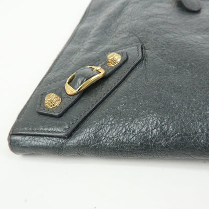 Balenciaga Zip Around Giant Studs Clutch Leather, Gray, Leather, Clutch