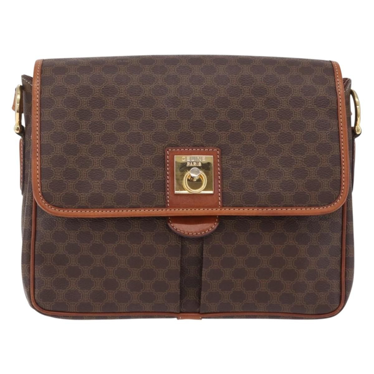 Celine Macadam Shoulder Canvas, Brown, Canvas, Crossbody Bag