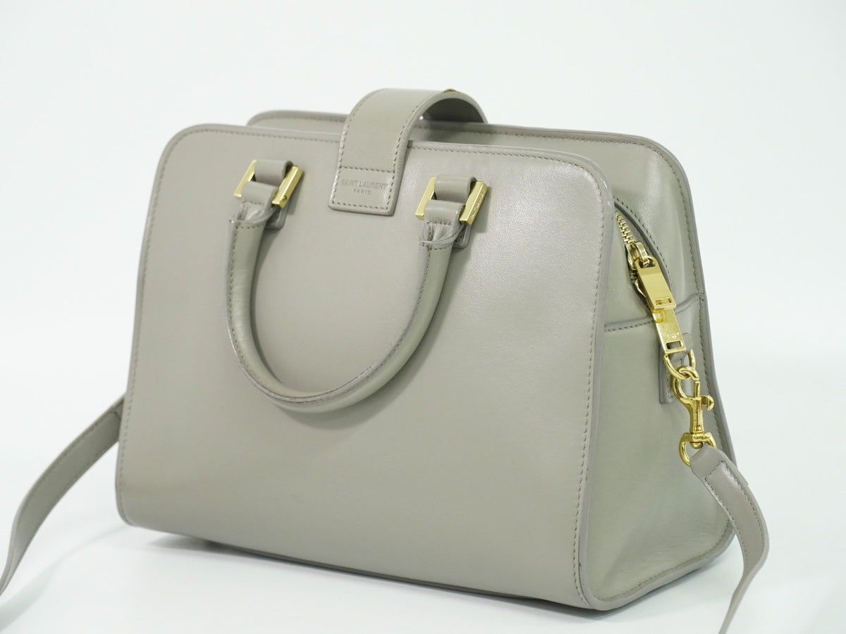 Saint Laurent Monogram Cabas Leather, Gray, Leather, Tote Bag