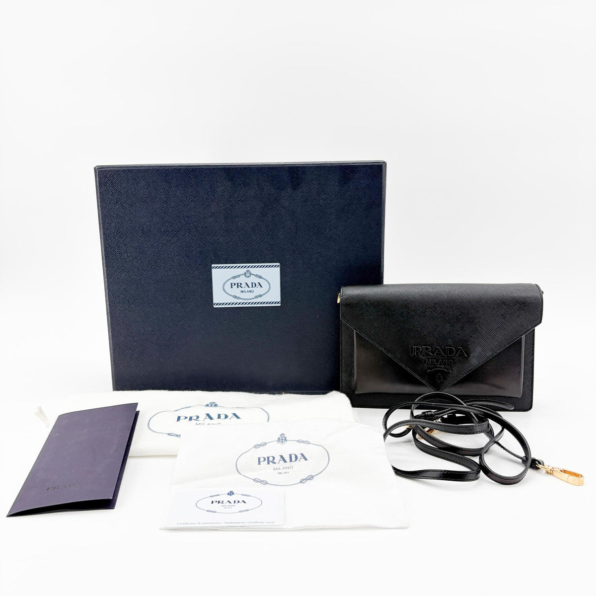 Prada Envelope Clutch Saffiano Leather, Black, Leather, Clutch