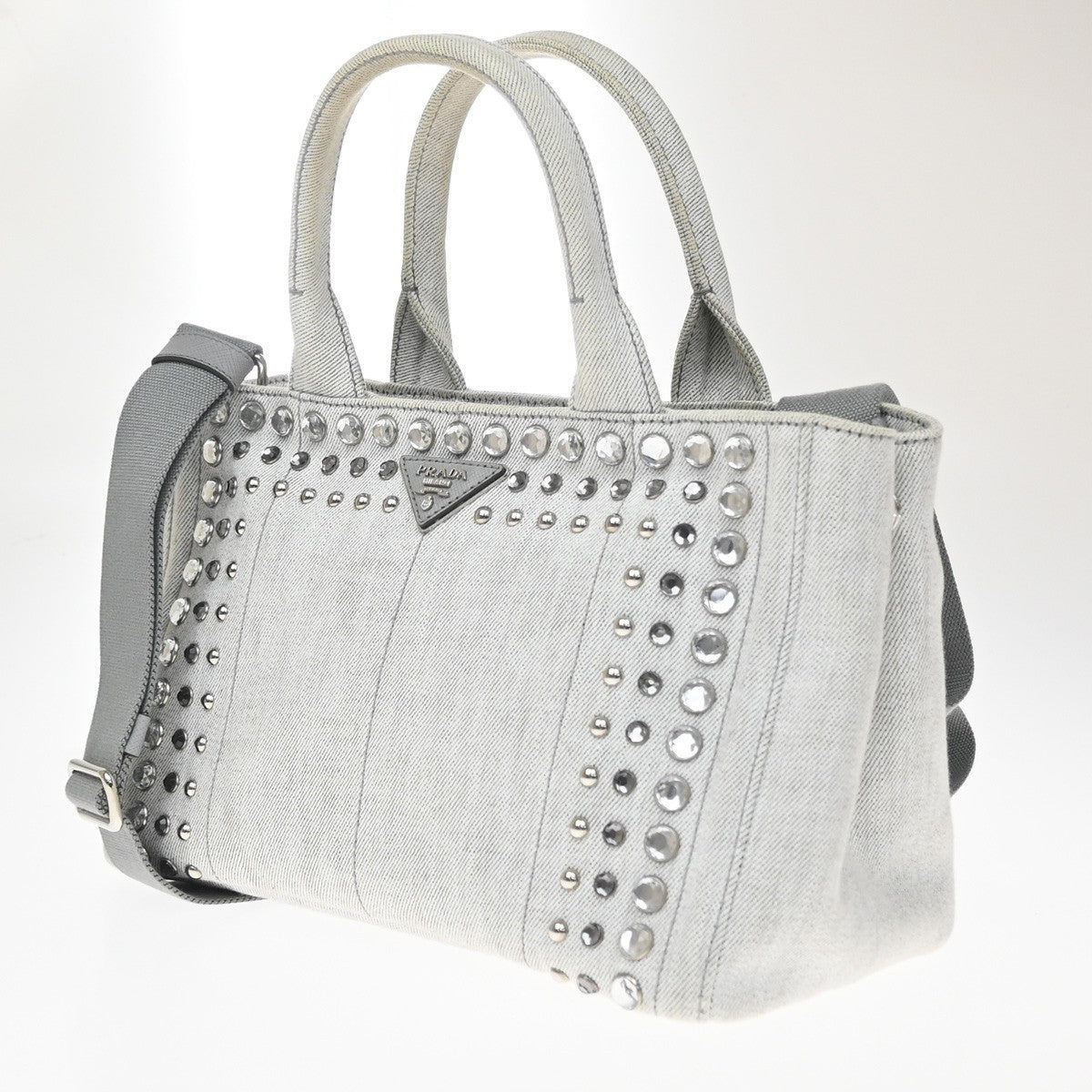 Prada Canapa Convertible Rhinestone Embellished Canvas, Gray, Canvas, Tote Bag