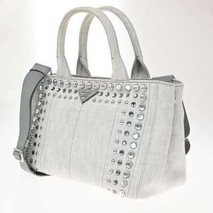 Prada Canapa Convertible Rhinestone Embellished Canvas, Gray, Canvas, Tote Bag