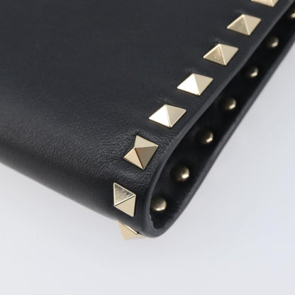 Valentino Garavani Rockstud Flat Wristlet Leather, Black, Leather, Clutch